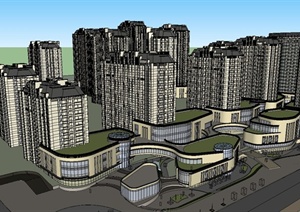 新古典住宅小区与商业步行街建筑设计SU(草图大师)模型