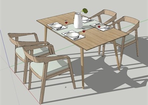 北欧风四人座餐桌椅SU(草图大师)模型