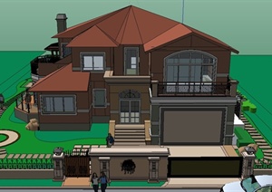 某两层豪华欧式别墅建筑设计SU(草图大师)模型