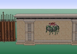 园林景观节点铁艺围墙与大门设计SU(草图大师)模型