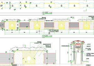 园林景观景点围墙设计CAD详图