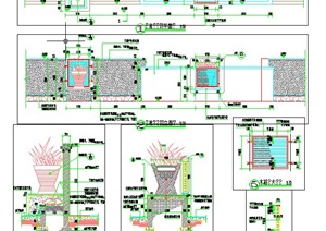 园林景观节点围墙与花钵设计CAD详图