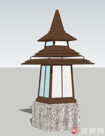 三款东南亚风格庭院灯su模型(3)