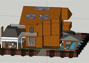 某古典中式多层木制别墅建筑设计SU(草图大师)模型