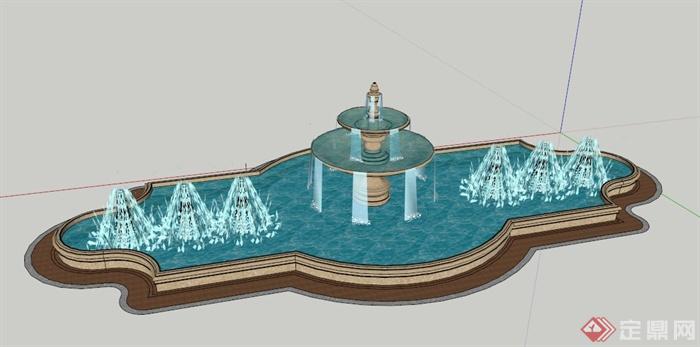园林景观喷泉跌水水景su模型(1)