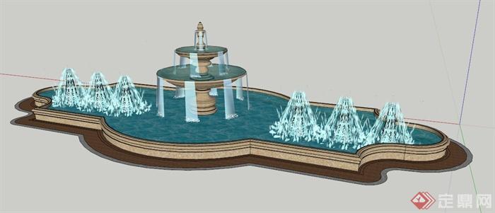 园林景观喷泉跌水水景su模型(3)