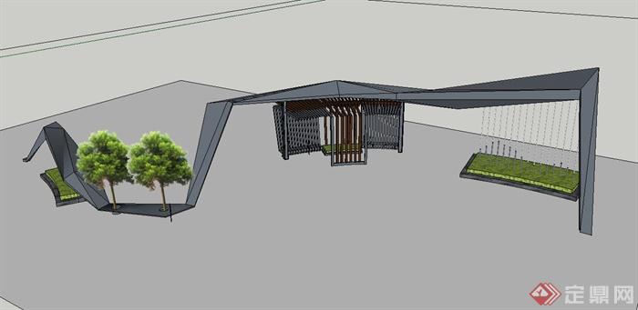 钢构门架廊景观小品2个方案设计SU模型(1)
