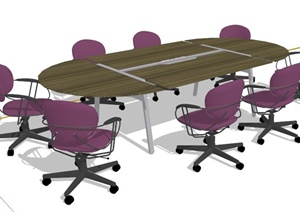 现代风格椭圆形拼接会议桌椅SU(草图大师)模型
