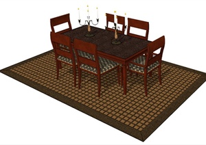 室内装饰六人座红木餐桌椅SU(草图大师)模型