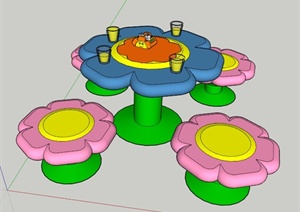 室内装饰花朵状儿童桌凳SU(草图大师)模型