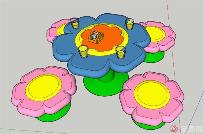 室内装饰花朵状儿童桌凳su模型(2)