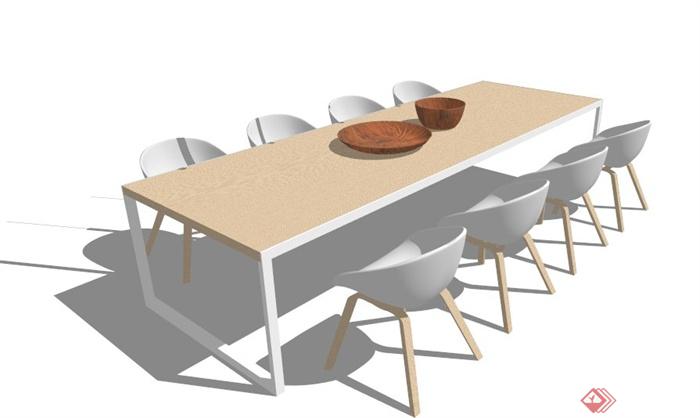 现代简约8人座长餐桌椅su模型(1)
