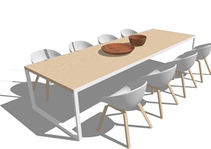现代简约8人座长餐桌椅SU(草图大师)模型