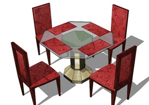 新中式风格8边形餐桌椅SU(草图大师)模型