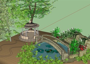 园林景观节点凉亭设计CAD图与SU(草图大师)模型