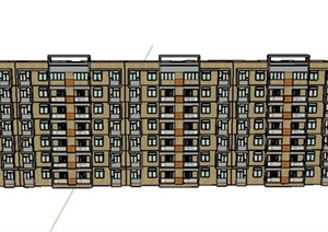 现代某七层联排住宅转楼建筑设计SU(草图大师)模型