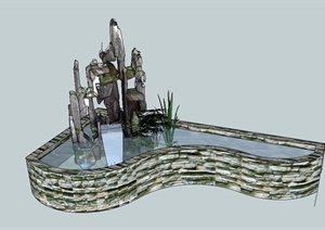 园林景观节点假山与水池景观设计SU(草图大师)模型