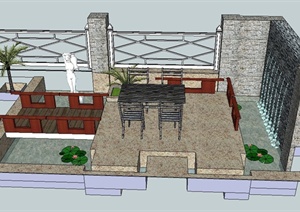 园林景观节点桌椅、水体景墙、园桥等组合设计SU(草图大师)模型