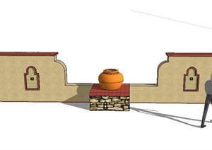 园林景观节点围墙与景墙设计SU(草图大师)模型