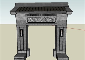 古典中式建筑节点门廊设计SU(草图大师)模型
