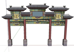 古典中式商业牌坊门廊设计SU(草图大师)模型