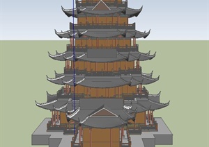 古典中式六层寺庙建筑设计SU(草图大师)模型