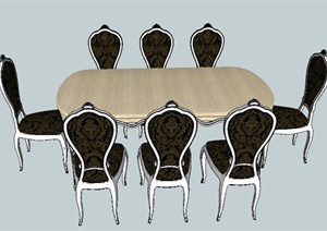欧式八人餐桌椅设计SU(草图大师)模型