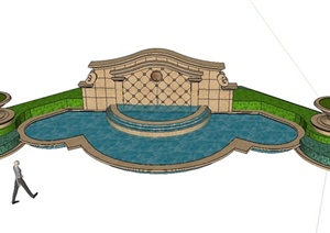 园林景观节点吐水景墙设计SU(草图大师)模型