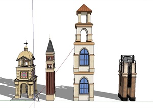 四个塔楼建筑设计SU(草图大师)模型