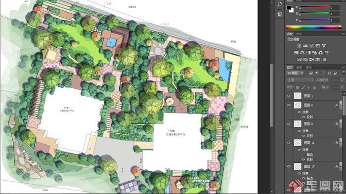 水彩清新风格住区宅景观规划设计PSD图(2)