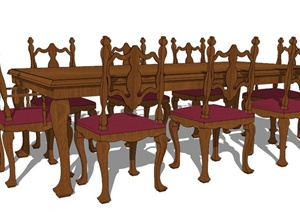 混搭风格八人座餐桌椅组合SU(草图大师)模型