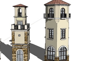 五款欧式多层塔楼建筑设计SU(草图大师)模型