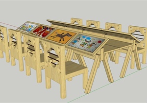 现代风格儿童画板课桌椅SU(草图大师)模型