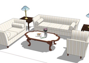 简欧风格米色沙发及茶几组合SU(草图大师)模型