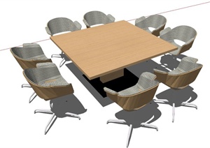 现代简约八人座方形会议桌椅SU(草图大师)模型