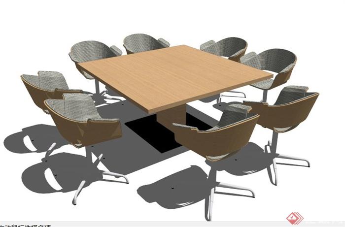 现代简约八人座方形会议桌椅su模型(2)
