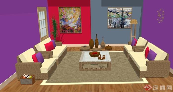 日式风格客厅室内设计su模型(2)