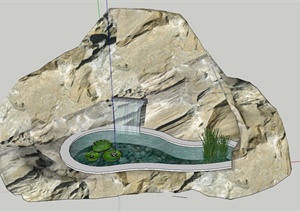 园林景观景观节点景石水池设计SU(草图大师)模型