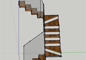 建筑节点玻璃木质旋转楼梯设计SU(草图大师)模型