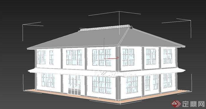 某古典中式两栋单层与两层茶楼建筑设计3DMAX模型(1)
