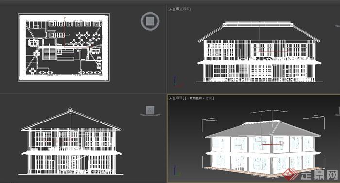 某古典中式两栋单层与两层茶楼建筑设计3DMAX模型(4)