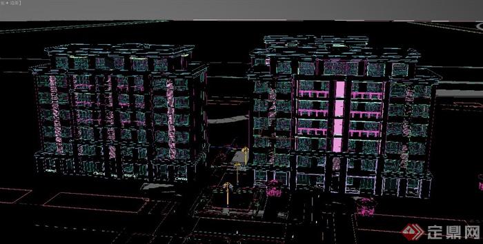 三栋多层花园洋房建筑设计3DMAX模型(2)