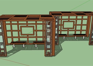 木质错落廊架设计SU(草图大师)模型