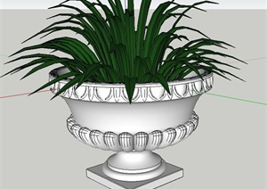 园林景观节点圆形花钵与植物设计SU(草图大师)模型