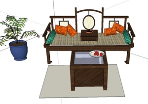 古典中式风格木质沙发茶几设计SU(草图大师)模型