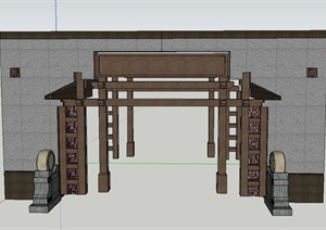 现代中式建筑节点门廊设计SU(草图大师)模型