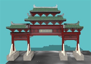 古典中式三檐牌坊设计SU(草图大师)模型