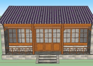 古典中式单层仓库建筑设计SU(草图大师)模型
