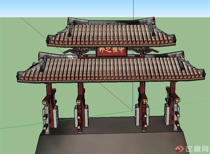 古典中式重檐牌坊设计SU模型(1)