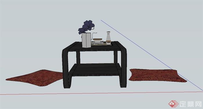 木质日式茶桌设计SU模型(1)